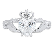 Load image into Gallery viewer, Clara Pucci Heart Cut Irish Celtic Claddagh Solitaire Engagement Wedding Promise Ring in Solid 14k White Gold, 1.4CT, Size 7
