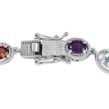 Load image into Gallery viewer, 925 Sterling Silver Gemstone Link Tennis Bracelet Platinum Plated Oval Peridot Amethyst Topaz Citrine Garnet 7.25" Ct 6.8