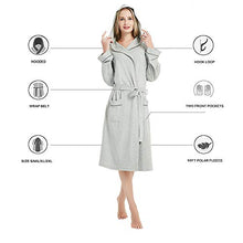 Load image into Gallery viewer, HEARTNICE Womens Hooded Cotton Robe Soft Kimono Spa Knit Bathrobe Lightweight Long(Grey Mel. Hooded, L)
