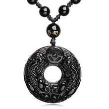Load image into Gallery viewer, Mson Obsidian Pendant Necklace Obsidian Crystal Pendant Necklace Pattern with Extend Bead Chain for Men or Women (Pi Yao/Pi Xiu)