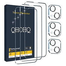 Load image into Gallery viewer, QHOHQ 3 Pack Screen Protector Designed for iPhone 13 6.1 Inch with 3 Packs Camera Lens Protector, Ultra HD Full Screen Tempered Glass, 9H Hardness, Scratch Resistant, Easy Install - Case Friendly