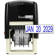 Load image into Gallery viewer, ExcelMark 7820 Self-Inking Rubber Date Stamp – Great for Shipping, Receiving, Expiration and Due Dates (Blue Ink)