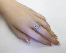 Load image into Gallery viewer, VenetiaDIamond.com Realistic 101 facets Square Cushion Cut 2 carats Simulated Diamond Ring Double Bands Set 3 pcs (6)
