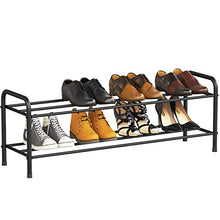 Load image into Gallery viewer, FANHAO 2-Tier Shoe Rack, 100% Stainless Steel Shoe Storage Organizer, Stackable 8-Pair Storage Shelf for Bedroom, Closet, Entryway, Dorm Room, 10.3" W x 31.5" D x13.2 H (Matte Black)
