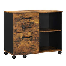 Load image into Gallery viewer, VASAGLE Industrial 3-Drawer File Cabinet, Mobile Lateral Filing Cabinet with Open Compartments, for A4, Letter Sized Documents, Printer Stand, Rustic Brown and Black UOFC041B01
