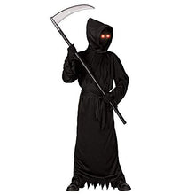 Load image into Gallery viewer, Grim Reaper Halloween Costume with Glowing Red Eyes for Kids, Scythe Included, Large Size(Age 12-14)
