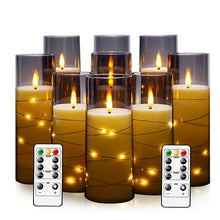 Load image into Gallery viewer, kakoya Flameless LED Candles with Timer 9 Pc Flickering Flameless Candles for Romantic Ambiance and Home Decoration Durable Acrylic Shell,with Embedded Star String,Battery Operated Candles(Grey)