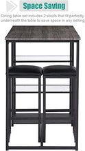 Load image into Gallery viewer, VECELO 3-Piece Pub Dining Set Counter Height Breakfast Table with Cushion Stools, Black