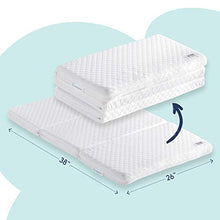 Load image into Gallery viewer, hiccapop Tri-fold Pack n Play Mattress Pad with Firm (for Babies) & Soft (Toddlers) Sides | Portable Foldable Playard Mattress, Playpen Mattress for Pack and Play Crib | Includes Carry Case