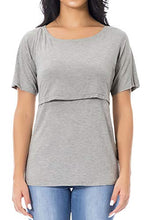 Load image into Gallery viewer, Smallshow 3 Pcs Maternity Nursing T-shirt Modal Short Sleeve Nursing Tops Brown/Black/Grey,Medium