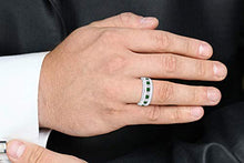 Load image into Gallery viewer, AFFY Simulated Green Emerald & White Cubic Zirconia Wedding Band Men in925 Sterling Silver Ring Size- 12
