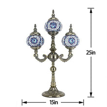 Load image into Gallery viewer, Mosaic Table Lamp Marrakech Handmade Turkish Mosaic Glass Lamp 3 Globes Candelabra Moroccan Tiffany Style Lamp Decorative Night Light for Living Room Bedroom (Blue)