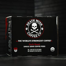 Load image into Gallery viewer, Death Wish Coffee Single Serve Pods - Extra Kick of Caffeine - Dark Roast Coffee Pods - Made with USDA Certified Organic, Fair Trade, Arabica and Robusta Beans (50 Count) - Packaging May Vary