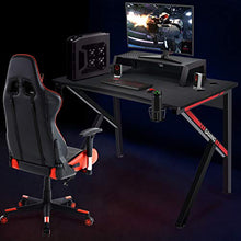 Load image into Gallery viewer, GTRACING Gaming Desk Computer Table Office PC Workstation with Shelf, Cup Holder, Headphone Holder, Built-in Power Strip 3 Outlets & 2 USB Ports K-Shaped 45'' E-Sports Gamer Desk,Red