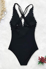 Load image into Gallery viewer, CUPSHE Women's One Piece Swimsuit V Neck Tummy Control Cross Back Vintage Swimwear Bathing Suits White Stripe Floral M