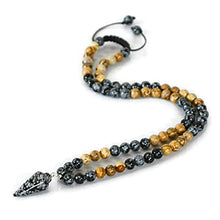 Load image into Gallery viewer, Snowflake Obsidian and Picture Jasper Long Beaded Dowsing Pendulum Pendant Necklace for Men Natural Stone Handmade Jewelry