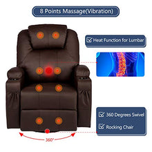 Load image into Gallery viewer, Esright Massage Recliner Chair Heated PU Leather Ergonomic Lounge Chair 360 Degree Swivel, Brown