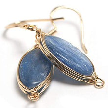 Load image into Gallery viewer, Natural Stone Wire Wrap Dangle Drop Earrings Gold Plated 925 Sterling Silver Hook/Kyanite