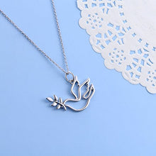 Load image into Gallery viewer, S925 Sterling Silver Jewelry Doves Birds with Olive Leaves Peace Symbol Animal Pendant Necklace 18 inches