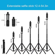 Load image into Gallery viewer, Selfie Stick Tripod,54" Extendable Tripod Stand with Cell Phone Mount Holder & Rechargeable Wireless Remote,Lightweight, Compatible with iPhone & Android Phone,Camera,Gopro
