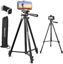 Load image into Gallery viewer, UBeesize 50” Phone Tripod Stand, Aluminum Lightweight Tripod for Camera and Phone, Cell Phone Tripod with Phone Holder and Carry Bag, Compatible with iPhone & Android