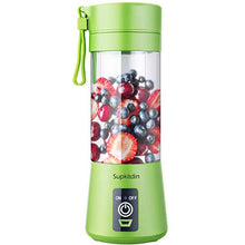 Load image into Gallery viewer, Supkitdin Portable Blender, Personal Mixer Fruit Rechargeable with USB, Mini Blender for Smoothie, Fruit Juice, Milk Shakes, 380ml, Six 3D Blades for Great Mixing (Green)