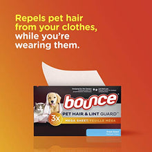 Load image into Gallery viewer, Bounce Pet Hair and Lint Guard Mega Dryer Sheets for Laundry, Fabric Softener with 3X Pet Hair Fighters, Fresh Scent, 120 Count, White