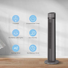 Load image into Gallery viewer, PELONIS Oscillating Tower Fan with Remote Control 40’’ Quiet Stand Up Fan with 3 Speed Settings and 3 Modes 15-Hour Timer LED Display for Bedroom Home Office Use, Black