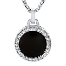 Load image into Gallery viewer, Amorucci Sterling Silver Cubic Zirconia Round Shaped Stylish Black Pendant with Chain for Women (19.3 mm)