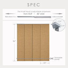 Load image into Gallery viewer, GoDear Design Deluxe Adjustable Sliding Panel Track Blind 45.8"- 86" W x Up to 96" H, Extendable 4-Rail Track Vertical Blind for Slider Windows and Doors, Trimmable Natural Woven Fabric, Pecan