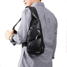 Load image into Gallery viewer, Vintage Men's Leather Sling Bag,Chest Shoulder Backpack, Water waterproof Crossbody Bag with USB Charging Port -Black