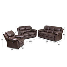 Load image into Gallery viewer, JUNTOSO 3 Pieces Recliner Sofa Sets Bonded Leather Lounge Chair Loveseat Reclining Couch for Living Room - Chocolate