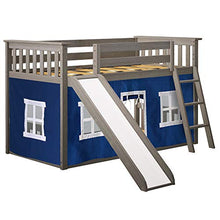 Load image into Gallery viewer, Max & Lily Low Bunk Bed with Slide and Blue Curtains, Twin, Clay