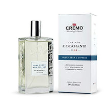 Load image into Gallery viewer, Cremo Blue Cedar & Cypress Cologne Spray, A Woodsy Scent with Notes of Lemon Peel, Cypress and Cedar, 3.4 Oz