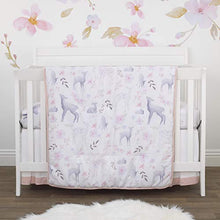 Load image into Gallery viewer, NoJo Watercolor Deer 4 Piece Nursery Crib Bedding Set, Pink/Grey/White/Blue