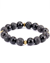 Load image into Gallery viewer, Lightock Lava Rock Obsidian Bracelet for Men Essential Oil Diffuse Beads 12mm Elastic Stretch Yoga Meditation