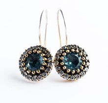 Load image into Gallery viewer, Ahura Mazda Collection Handmade Sterling Silver Aquamarine Earrings for Women, Genuine March Birthstone Filigree Jewelry with Small Crystal Zircon, 925 Handcrafted Aqua Blue Earring Gift