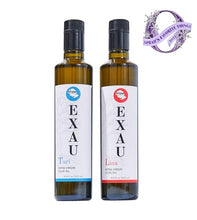 Load image into Gallery viewer, EXAU Italian Extra Virgin Olive Oil - Polyphenol Rich Olive Oil Made in Italy - Non GMO, Cold Pressed Olive Oil for Cooking - 2022 Harvest - DUE² Gourmet Olive Oil Gift Set with Lina & Turi, 16.9 fl. oz. x 2