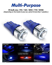 Load image into Gallery viewer, Marsauto 194 LED Bulb Blue 168 T10 2825 5SMD No Polarity Replacement Bulbs for Car Dome Map Door Courtesy License Plate Dashboard Lights Lamp 12V
