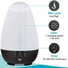 Load image into Gallery viewer, HealthSmart Essential Oil Diffuser, Cool Mist Humidifier and Aromatherapy Diffuser with 500ML Tank Ideal for Large Rooms, Adjustable Timer, Mist Mode and 7 LED Light Colors, White