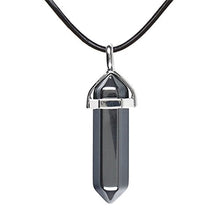 Load image into Gallery viewer, Justinstones Natural Hematite Gemstone Hexagonal Pointed Reiki Chakra Pendant Genuine Leather Necklace 18 Inch