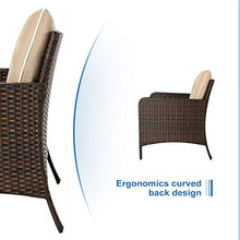 Load image into Gallery viewer, U-MAX 5 Pieces Patio Furniture Set Outdoor Chair and Ottoman Set with Cushions & Side Table, Brown PE Wicker Rattan Lawn Pool Balcony Backyard Conversation Lounge Set, White & Tan Cushion