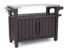 Load image into Gallery viewer, Keter Unity XL Portable Outdoor Table and Storage Cabinet with Hooks for Grill Accessories-Stainless Steel Top for Patio Kitchen Island or Bar Cart, Espresso Brown