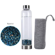 Load image into Gallery viewer, JIC Gem Kyanite Crystal Water Bottle Glass Stainless Steel Gemstone Water Bottles Natural Crystal for Energy and Healing Includes Protective 450ml Travel Elixir Water Bottle