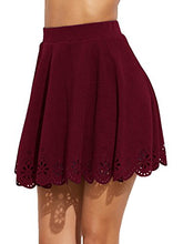 Load image into Gallery viewer, SheIn Women's Basic Solid Cutout Scallop Hem Flared Mini Skater Skirt X-Small Burgundy