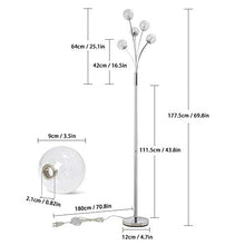 Load image into Gallery viewer, Modern Globe LED Floor Lamps for Living Room-DLLT Standing Lamps with 5 Lights for Bedroom, Tall Pole Tree Accent Lighting for Mid Century, Contemporary Home, G9 Bulb(Not Included) Glass Shade Silver