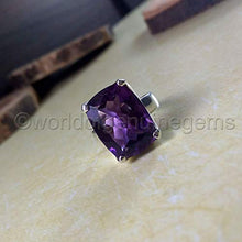 Load image into Gallery viewer, amethyst ring, dark purple amethyst solitaire ring, february birthstone jewelry, purple 925 sterling silver, men's engagemnet band, eternity love promise ring band