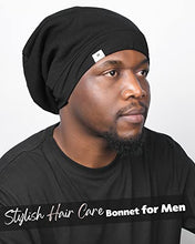 Load image into Gallery viewer, YANIBEST Silk Satin Bonnet Hair Cover Sleep Cap - Pure Black Adjustable Stay on Silk Lined Slouchy Beanie Hat for Night Sleeping