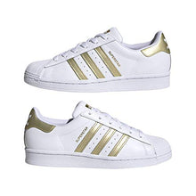 Load image into Gallery viewer, adidas Originals Women's Superstar Sneaker, White/Gold Metallic/White, 9.5
