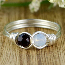 Load image into Gallery viewer, Any Two Crystals Birthstones Infinity Symbol Ring in Sterling Silver or 14kt Yellow or Rose Gold Filled Handmade Wire Wrapped Ring- Made to size 4-14